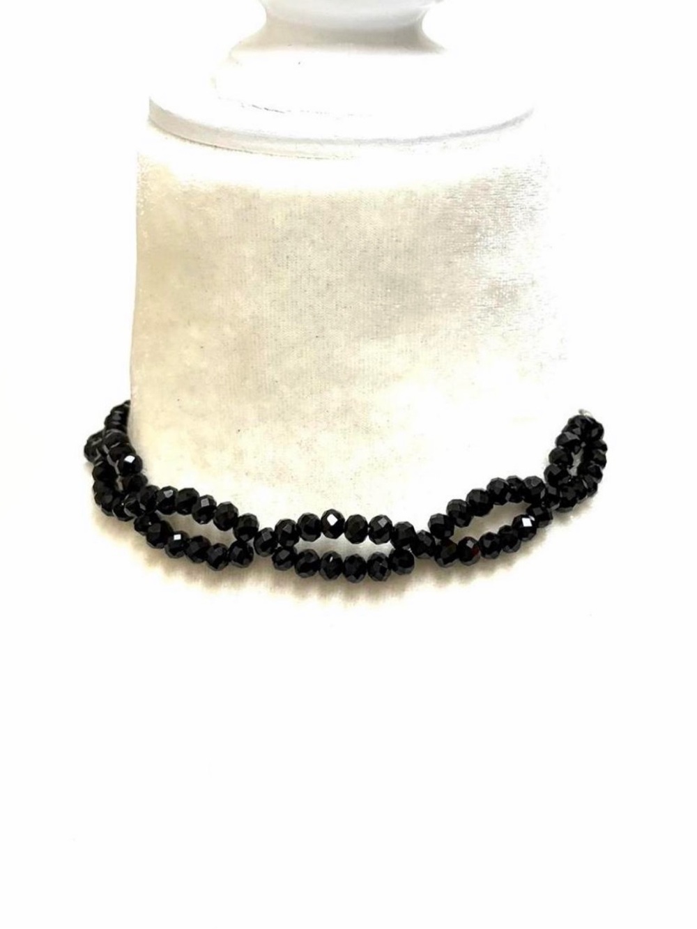 Double-Strand Black Faceted Bead Choker Necklace
